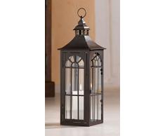 Große Laterne aus Metall & Glas, 45 cm hoch, Gartenlaterne, braun