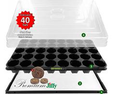 GREEN24 PRO40+ Komplett-Set Zimmer-Gewächshaus Anzuchthaus Hydroponik XL mit Torfquelltöpfen, automatischer Bewässerung, Profi Treibhaus mit Wanne + Kapillarsystem + QP Topfplatte + Haube + Jiffy