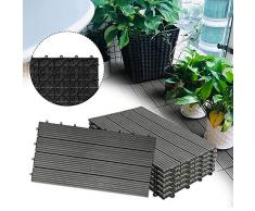 Froadp 12 Stück WPC Kunststoff Fliesen Wasserfilterbar Terrassen- & Balkonfliesen Zusammenbaubar Holz Optik Garten Klickfliese Gesamt ca. 2m²(30x60cm/Stück, Anthrazit)