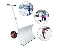 wolketon Schneeschaufel mit Räder - 5-fach Höhenverstellbar Schneeschieber mit 74cm Extra-breiten Kunststoffüberzug Blatt