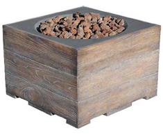 Casa Padrino Außenkamin mit Lavasteinen und Abdeckhaube Braun/Grau 60 x 60 x H. 40 cm - Handgefertigter Wetterbeständiger Balkon Garten Terrassen Außen Gaskamin Garten Deko