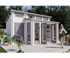 CARLSSON Alpholz Gartenhaus Lausitz-40 aus Massiv-Holz | Gerätehaus mit 40 mm Wandstärke | Garten Holzhaus inklusive Montagematerial | Geräteschuppen Größe: 570 x 420 cm | Pultdach