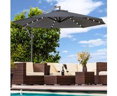 Swing&Harmonie Sonnenschirm mit LED Beleuchtung Ampelschirm 300cm / 350cm Solar Garten Schirm Pavillon (Ø 300cm, Anthrazit)