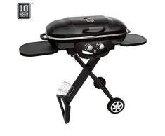 Jamestown Myles 2-Brenner Gasgrill mit direkter und indirekter Grillfunktion inkl. zusammenklappbarem & fahrbarem Wagen und Thermometer im Deckel | Hochwertiger Grill aus stabilem Alu-Guss