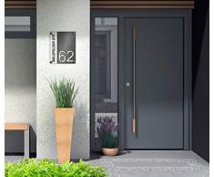 Premium Designer Hausnummer 20x25 cm mit UV Druck und Montage Set - rechteckig - Familien-Haus Bedruckte Hausnummern mit Straßen Straßennamen für die Haustür Ferienhaus