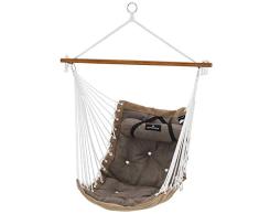 SONGMICS Hängesessel mit Kissen, XL Affenschaukel mit Polsterung, Hängestuhl mit Bambusstange, 70 x 120 cm, bis 200 kg belastbar, Indoor und Outdoor, braun-Khaki GDC46CG