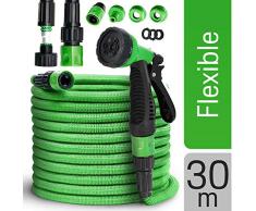 tillvex flexiSchlauch - Flexibler Gartenschlauch 30m ausgedehnt, Testurteil GUT, verbesserte Version 2019, Wasserschlauch flexibel, Gartenteichschlauch dehnbar, grün