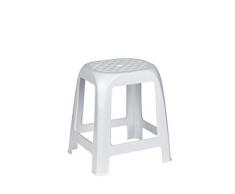 Kreher Hocker aus Kunststoff in Weiß. Sitzfläche im Rattan Design. Ideal für Dusche, Bad und Haushalt. Traglast max. 100 kg.