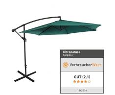 Ultranatura Ampelschirm, mit Kurbel, als Balkonschirm, Gartenschirm oder Marktschirm nutzbar, besonders groß und standfest, Farbe: grün