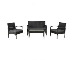 ArtLife Polyrattan Sitzgruppe Trinidad - Gartenmöbel Set mit Bank, Sessel & Tisch für 4 Personen - schwarz mit grauen Bezüge - Terrassenmöbel Balkonmöbel Lounge