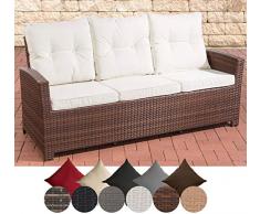 CLP Polyrattan-Sofa FISOLO mit DREI Sitzplätzen I Gartensofa mit stabilem Untergestell aus Aluminium I Couch mit Kissen und Polsterauflagen I erhältlich Braun Meliert, cremeweiß