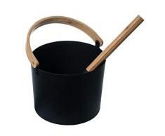 7L Luxuriöser Finnischer Sauna Aluminium Eimer - Sauna Eimer Set mit langem Griff Holzgriff Löffel Set Passender Schöpflöffel Saunafass - 60 Tage risikolos testen