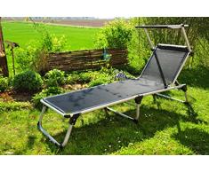 Premium-Gartenliege mit Sonnendach, klappbare Sonnenliege - extrem wetterfest, tragbar, Strandliege, hochwertig bequem und stabil, große Liegefläche ca. 195 x 62 cm, Textilene-Aluminium, Alu mit Sonnenschutzdach, Dreibeinliege