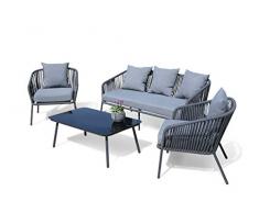 GRASEKAMP Qualität seit 1972 Lounge Sitzgruppe 4 teilig mit dicken Kissen Grau Coffee Set Arezzo Aluminium Loungeset Garten Sitzgruppe Loungemöbel