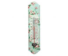 Rivanto® Thermometer mit Rosendruck Motiv, mit Montagelochung, 7 x 1,5 x H30 cm, klassisches Design, Celsius und Fahrenheit-Skala, Garten-Thermometer