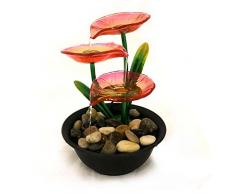 Gall&Zick Zimmerbrunnen Springbrunnen Tischbrunnen Zierbrunnen Dekoration Brunnen mit Pumpe und Steine Metall Glas Blume WK-5062