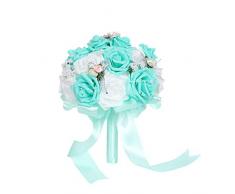 PRETYZOOM Hochzeit Blumenstrauß mit Band Braut Braut Schaum Blumensträuße Brautjungfer Blumenstrauß Künstliche Blumen Arrangements Fotografie Requisiten für Hochzeitsfeier Dekoration (Blau)