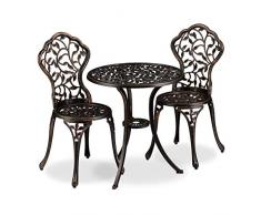 Relaxdays Balkonmöbel Set, 3-teilig, Balkontisch mit 2 Stühlen, verziert, Aluminium, Bistrotisch HxD: 65x60 cm, Bronze
