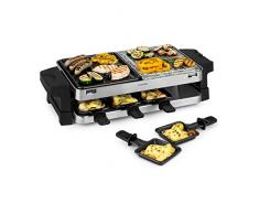 Klarstein Sirloin Raclette-Grill, 1500 Watt, 2-in-1: Aluminium-Grillplatte & Natursteinplatte, Edelstahl-Heizelement, regulierbarer Thermostat, für 8 Personen, Raclette-Pfannen aus Stahl