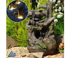 GARTENBRUNNEN BRUNNEN BAUMWURZEL § STEIN-KASKADE mit LED-Licht 230/12V für Garten, Gartenteich, Terrasse, Teich, Balkon