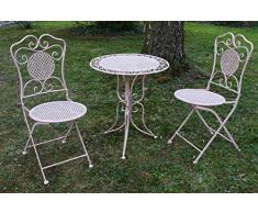 aubaho Gartenset Tisch und 2 Stühle Eisen Antik-Stil Gartengarnitur rosa Bistroset Metall