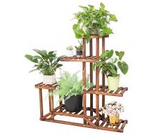 WISFORBEST Blumenregal Holz, 5 Ebenen Blumenständer, mehrstöckig Pflanzentreppe für Innen-Balkon Wohzimmer Outdoor Garten Deko, 96x95x25cm, Braun Holzregal