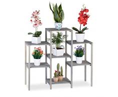 Relaxdays Blumentreppe Holz, Shabby Chic, Innenbereich, Wohnzimmer, Pflanzenregal, 7 Ablagen, HBT 86 x 95 x 29 cm, grau, L