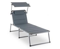 blumfeldt Amalfi Noble Grey Liegestuhl -Gartenliege Sonnenliege, (ergonomische Form, Metallrahmen, verstellbare Sonnenblende, 5-stufig verstellbare Rückenlehne, Pulverbeschichtung) hellgrau