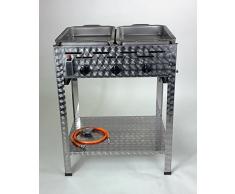 Gasgrill / Gastrobräter 3-flammig mit 2 Pfannen und Standbeinen