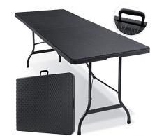 KESSER® Buffettisch Tisch klappbar Kunststoff 180x75 cm Rattan Optik Campingtisch Partytisch Klapptisch Gartentisch für Garten Terrasse und Balkon zusammenklappbar 6 Personen ink. Tragegriff Anthrazit