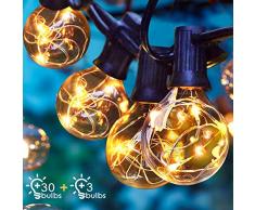 Albrillo LED Lichterkette Glühbirnen Außen, 11M 33er G40 Birnen, Wasserdicht Innen und Außen Deko Licht mit Stecker für Garten, Party, Bar, Balkon, Hochzeiten, Feier (30 Glühbirne mit 3 Ersatzbirnen)