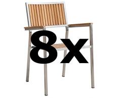 ASS 8Stk Designer Gartenstuhl mit Armlehne Gartensessel Stapelstuhl Stapelsessel Sessel Kuba-Teak Edelstahl Teak A-Grade stapelbar sehr robust Gastroqualität