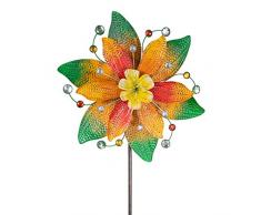 CIM Metall Windrad - Exotic Flower - Ø48cm, Gesamthöhe: 160cm - inkl. 3-teiligem Standstab - leichtgängig drehend (Jamaika)