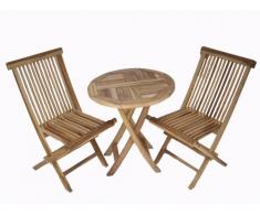 Ambientehome Teakholz Balkonset Sitzgruppe Bistroset Tisch rund, Natur, 3-teiliges Set