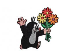 alles-meine.de GmbH Der kleine Maulwurf - Pauli - 7 cm * 7 cm - BÜGELBILD mit Blumenstrauß