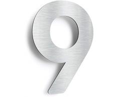 Edelstahl Hausnummer - rostfreies & wetterfestes Hausnummernschild - modern & gebürstet - Made in Germany - INOXSIGN (ECO Höhe: 140mm - Materialstärke: 1mm, Hausnummer 9)