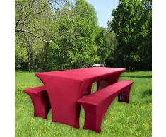 Gräfenstayn® Leopold Stretch - Biertischhussen-Set 3 TLG für Bierzeltgarnitur - 50cm oder 70cm Tischbreite - mit Öko-Tex Siegel Standard 100 :Geprüftes Vertrauen 30567 (Bordeaux, 70x220cm)
