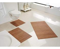 Hygienische, nachhaltige und Rutschfeste Badematte aus Bambus im 3-er Set, Farbe: Nature von DE-COmmerce I Fussmatte Badteppich Bambusmatte Duschmatte Badezimmermatte Bamboo Badematte Badvorleger