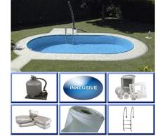 Summer Fun Stahlwandbecken Set Rhodos Exklusiv oval 4,20m x 8,00m x 1,50m Folie 0,6mm Super Komplettset Pool Ovalpool / 420 x 800 x 150 cm Stahlwandpool