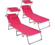 TecTake 800773-2er Set Sonnenliege mit Dach, klappbare Strandliege, Gartenliege mit Kissen, Sonnendach verstellbar, Liegestuhl mit Verstellbarer Rückenlehne - Diverse Farben - (Pink | Nr. 403420)