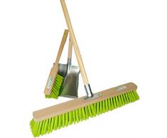 BawiTec Gartenbesen Kehrset 60cm mit Stiel Handfeger und Schaufel neon-grün