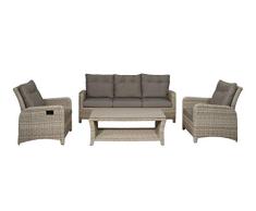 lifestyle4living Lounge Gartenmöbel Set aus Polyrattan in beige. Gartenstühle und Bank verstellbar inkl. Sitzauflagen, wetterfest. Ideal für Garten und Terrasse.