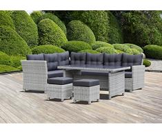 greemotion Rattan Lounge-Set Toscana, 5-teilig, Polyrattan Gartenmöbel-Set inkl. Auflagen, bequeme Outdoor Sitzgruppe mit Esstisch, grau-bicolor