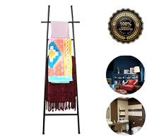 M-TOP Handtuchleiter Badezimmer Dekoleiter Handtuchhalter Leiter Edelstahl Freistehend Kleiderleiter Schwarz Leiterregal mit 6 Handtuchstangen Handtuchständer ohne Bohrenblack