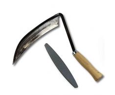 4betterdays.com NATURlich leben! Kleine Sensensichel inkl. gratis Schleifstein - mit Eschenholzstiel - Stiellänge: 14 cm, Gewicht: 500 g - Handgeschmiedet in Deutschland