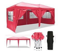 3x3m/3x6m Faltpavillon, Pavillon, wasserdicht gartenpavillon, festzelt partyzelt hochklappbare Gazebo Festival Sonnenschut (3x6m, Rot)