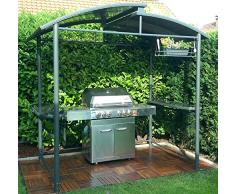 DMS® Profi Grillpavillon Pavillon Grillzelt Grillhütte Überdachung Windschutz Unterstand mit Abzug aus Aluminium, mit Abstellfläche Raucherpavillon feuerhemmend Dach Wasserdicht GP-01