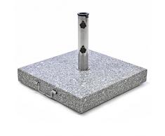 Nexos Sonnenschirmständer Granit eckig grau mit Griff Rollen Reduzierhülsen, Edelstahlrohr poliert 50 x 50 cm 50 kg Für Schirme bis 4 m