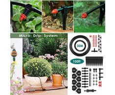 FIXKIT Gartenbewässerungssystem Bewässerung Kit Automatische Gewächshaus Sprinkler Tröpfchenbewässerung für Garten Blumenbeet Terrasse Pflanzen Micro Drip System DIY Bewässerungsschlauch (30M)
