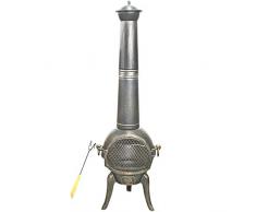 DRULINE 140cm Terrassenofen aus Gusseisen Schürhaken Funkenfluggitter Gartenofen Gartenkamin Gartengrill Kamin Grill Außenkamin Grillkamin Feuerstelle mit Funkenfluggitter